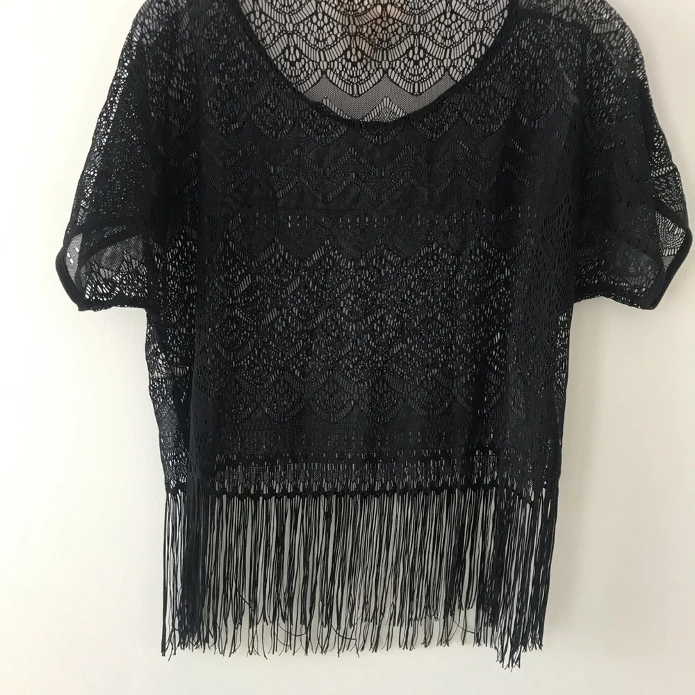 Derek heart black fringe top sheer romantic western